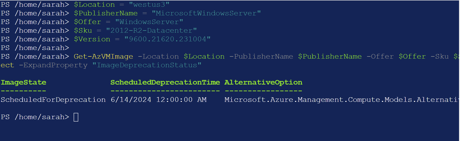 How to check if an Azure Marketplace image is marked for deprecation
