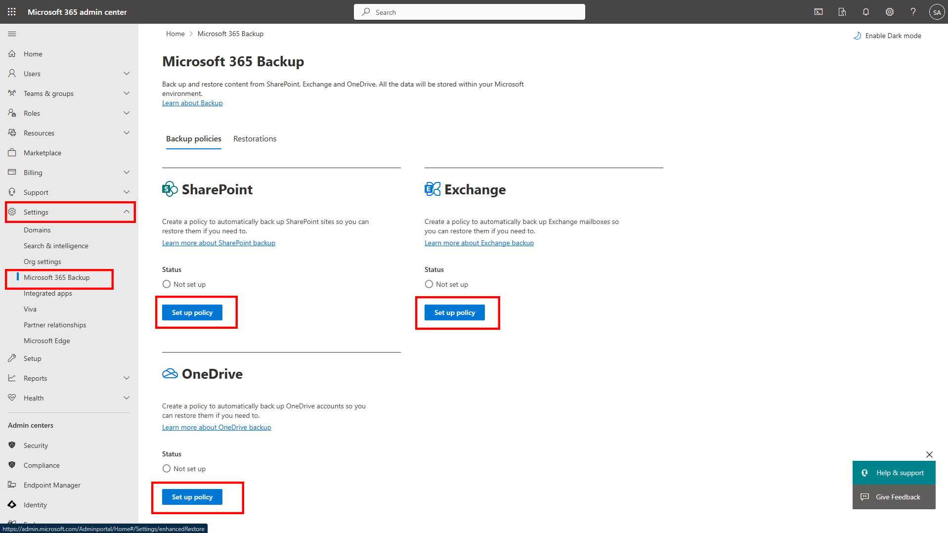 Configure Microsoft 365 backup policies