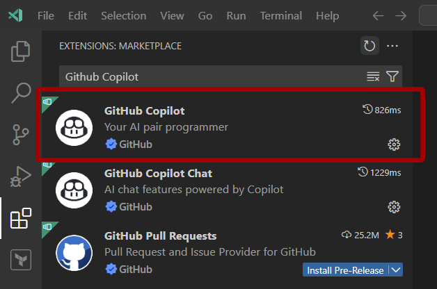 GitHub Copilot extension in VSCode