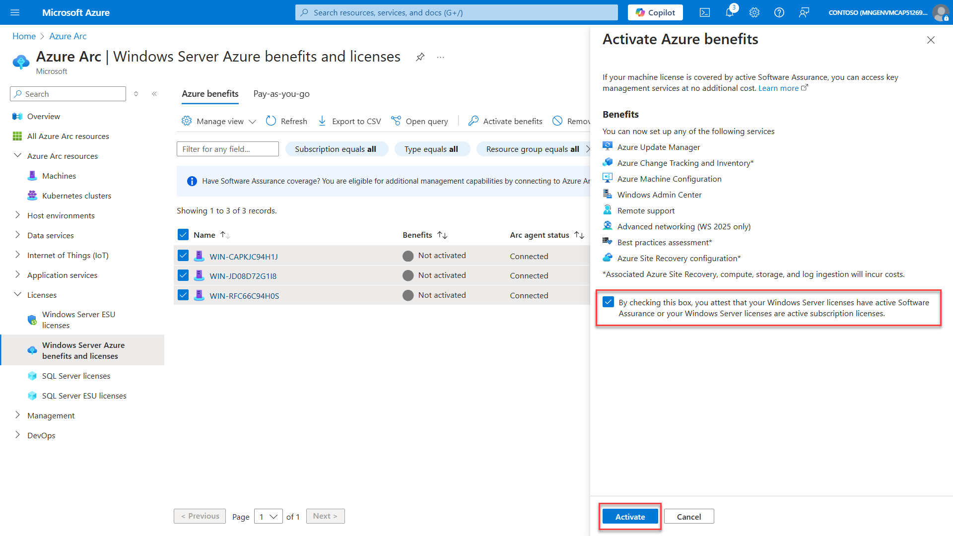 Activate Azure benefits