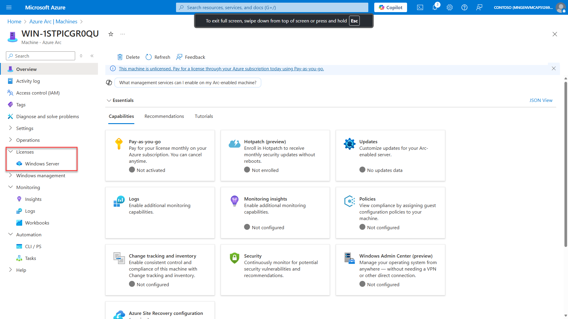 Windows Server Pay-as-you-go licensing via Azure Arc